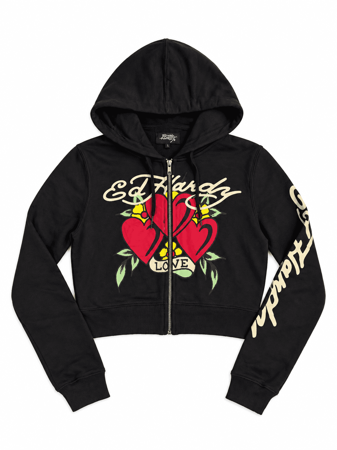 Buzo cropped Ed Hardy corazones negro