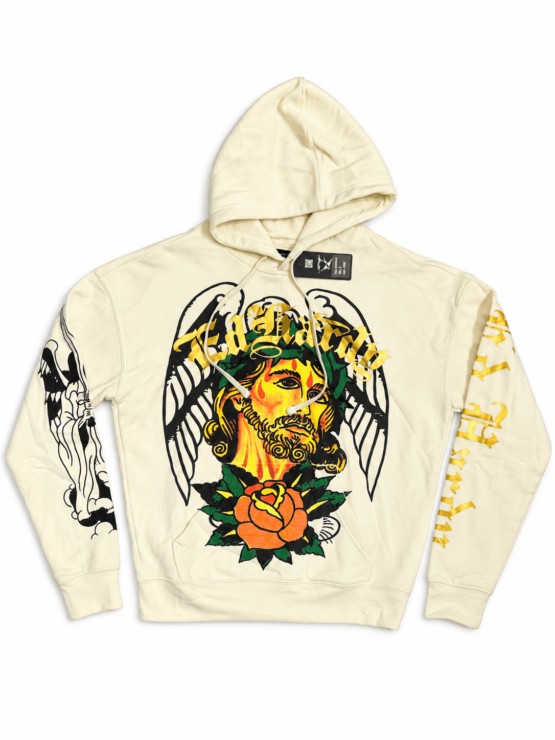 Buzo Ed Hardy crema estampado religioso