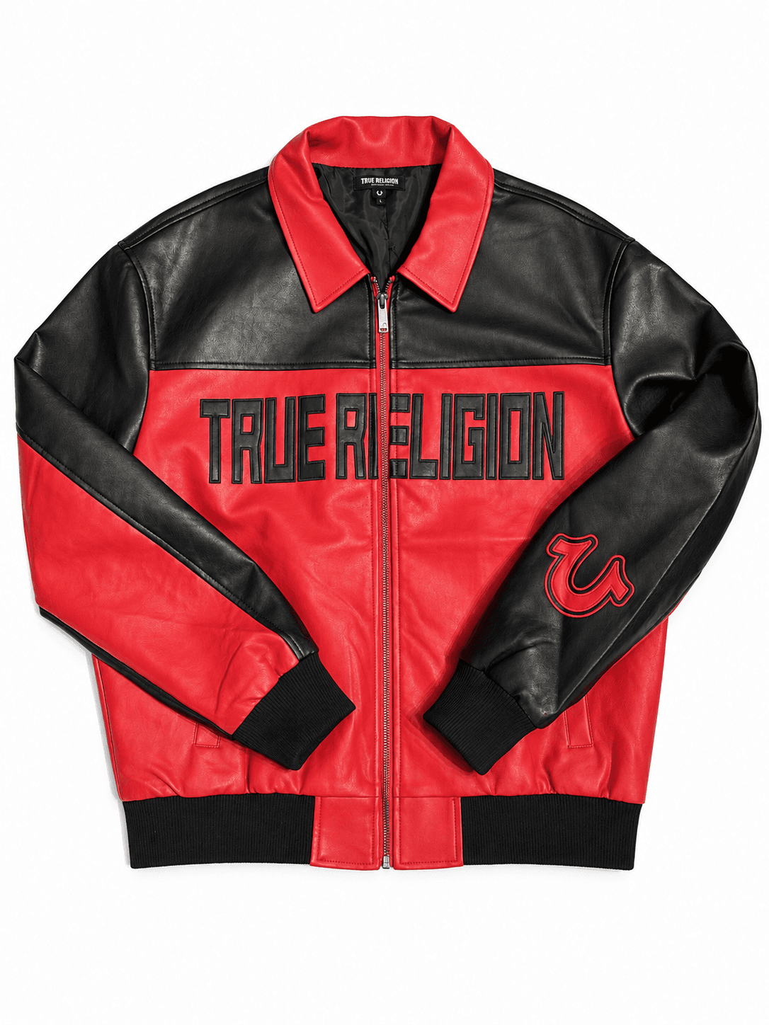 Chaqueta de cuero True Religion roja y negra