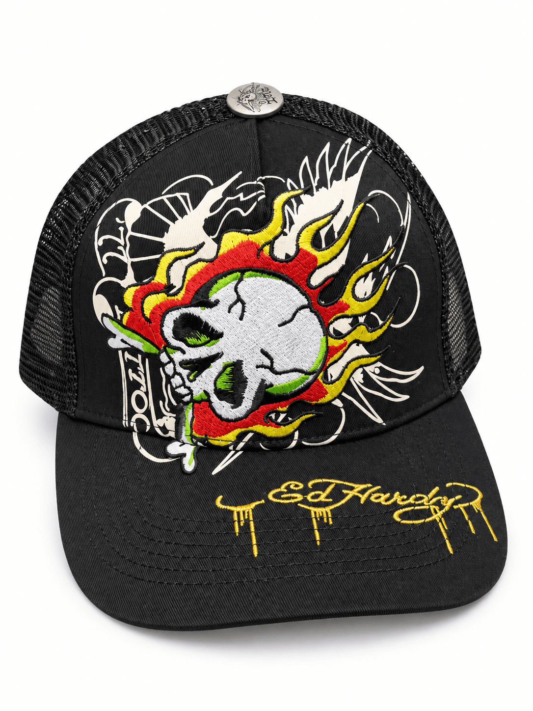 Gorra Ed Hardy negra calavera en llamas