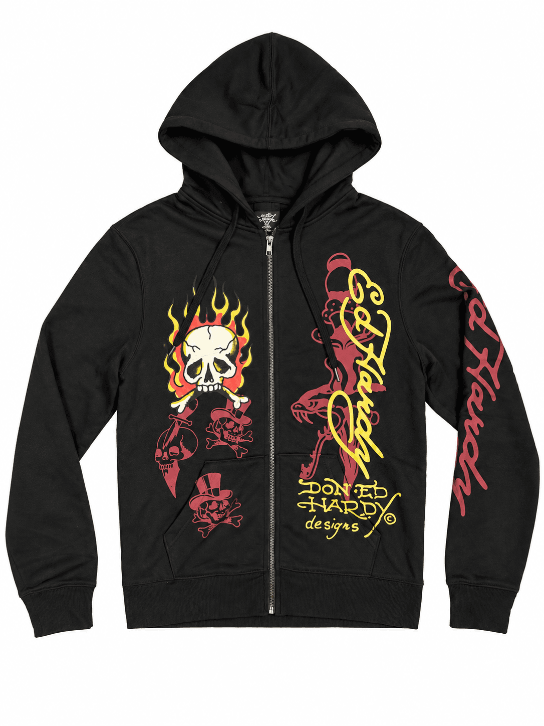 Hoodie Ed Hardy negro calavera en llamas