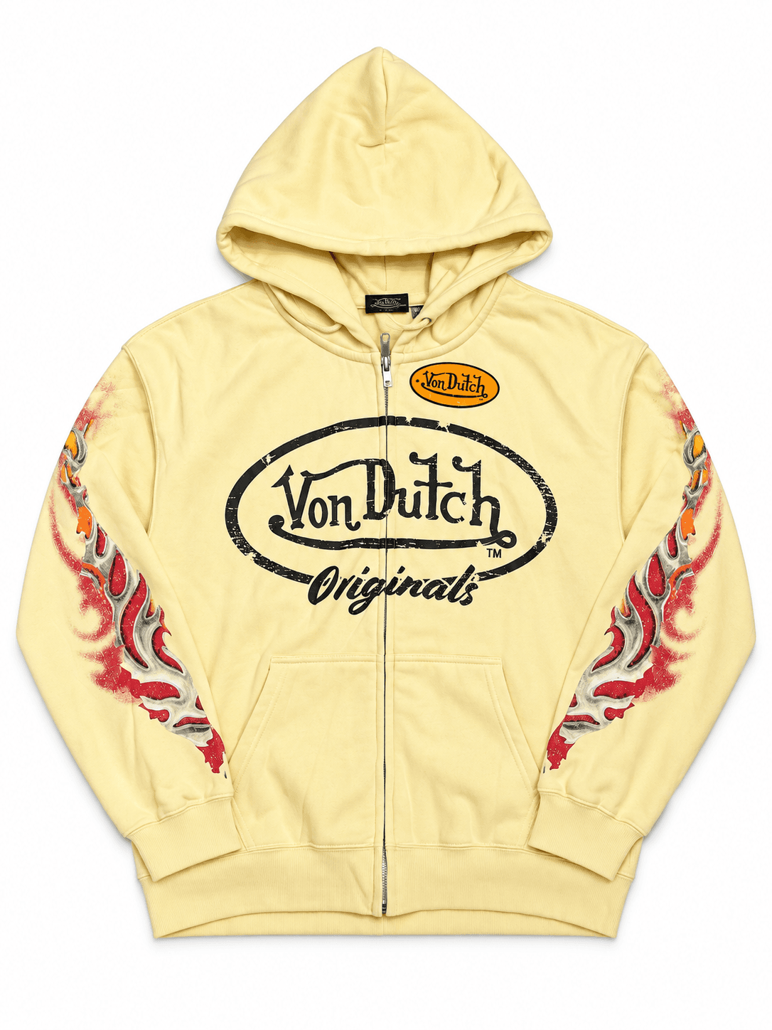 Hoodie Von Dutch amarillo con flamas