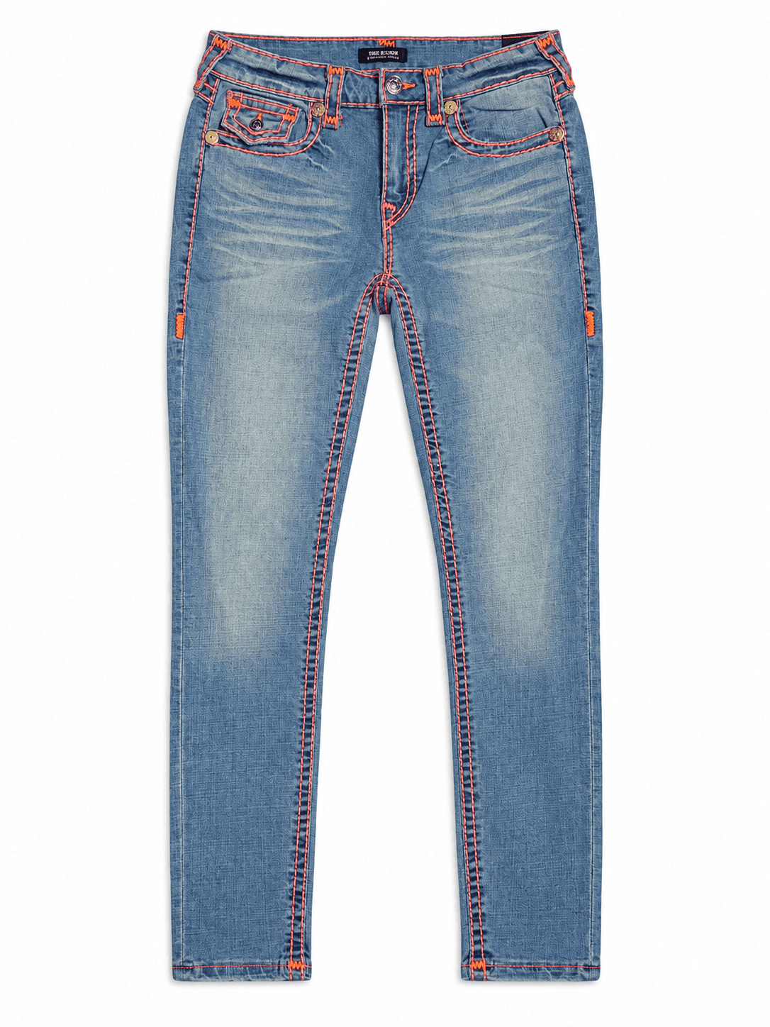 Jean True Religion azul pespunte naranja