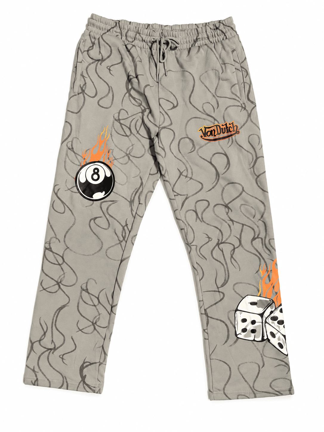 Pantalón Von Dutch gris estampado llamas
