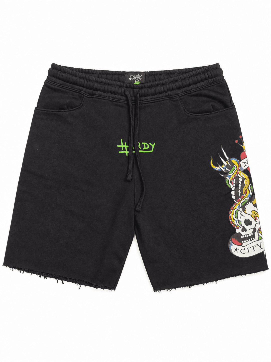 Pantaloneta Ed Hardy negra bordes crudos